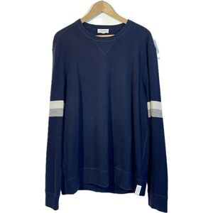 Todd Snyder Arm Stripe 100% Cashmere Crew Neck SWEATER Navy Blue Mens Size XL